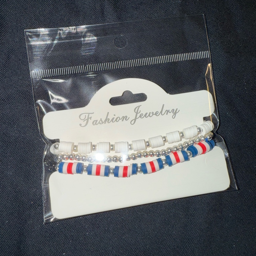 🐠 Fashion Jewelry Red, White, and Blue Bracelet Trio